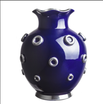 vase de porcelaine bleu de four et platine argenté